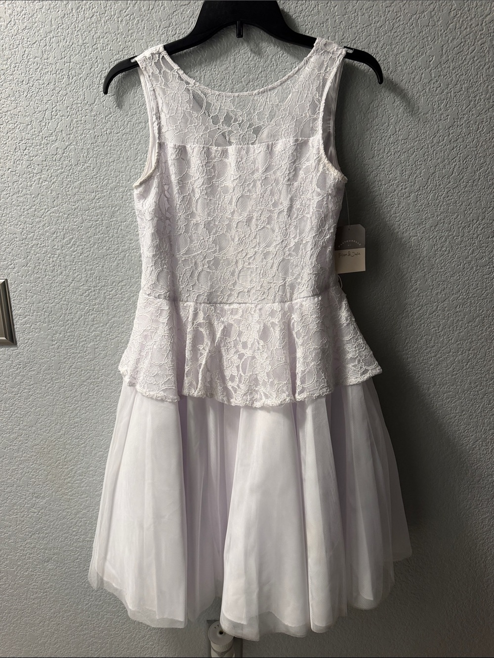 Girls White Lace Peplum Tulle Dress - Brand: